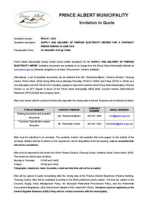 RFQ 02/2026 - SUPPLY AND DELIVERY OF PREPAID ELECTRICITY METERS FOR A CONTRACT PERIOD ENDING 30 JUNE 2026