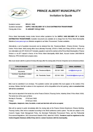 RFQ 03/2026 - SUPPLY AND DELIVERY OF A 25kVA DISTRIBUTION TRANSFORMER