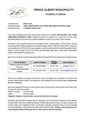 RFQ 04/2026 - SUPPLY AND DELIVERY 10mm2 PHASE CORE-AIRDAC ELECTRICAL CABLE
