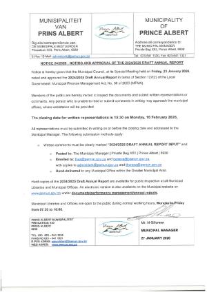 NOTICE 24/2026 : NOTING AND APPROVAL OF THE 2024/2025 DRAFT ANNUAL REPORT