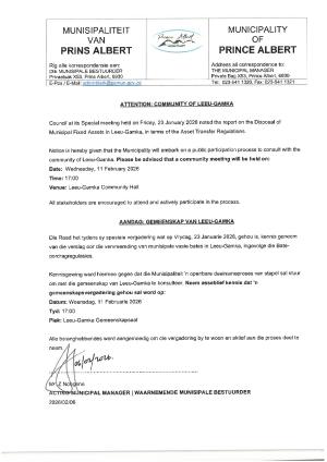 Community Meeting: Leeu-Gamka, Disposal of Municipal Fixed Assets