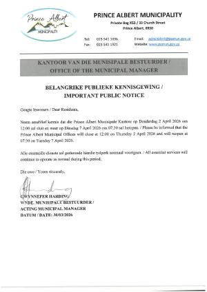 Closing of Municipal Office - Thursday, 2 April 2026