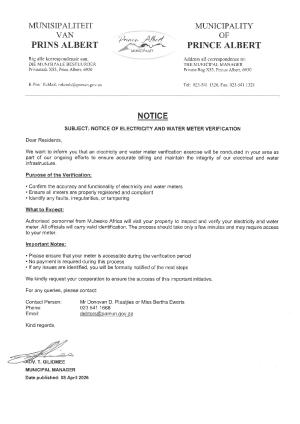 Notice - Electricity and Water Meter Verifications
