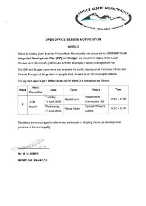 2026/2027 Draft IDP/Budget Open Office Session Ward 2