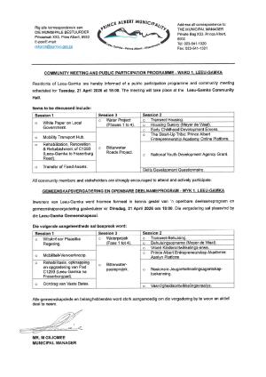 Community meeting and Public Participation Programme, Ward 1 Leeu-Gamka