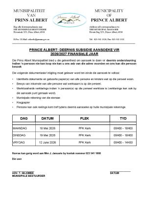 Prince Albert Deurnis Aansoeke advertensie 2026-27_3