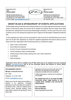 2025/2026 Grant-In-Aid & Sponsorship of Events Applications