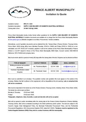RFQ 79/2026 - SUPPLY AND DELIVERY OF DOMESTIC ELECTRIAL MATERIALS