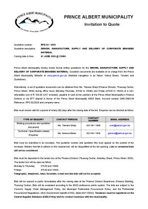 RFQ 82/2026 - DESIGN, MANUFACTURE, SUPPLY AND DELIVERY OF CORPORATE BRANDED MATERIAL