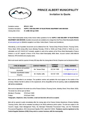 RFQ 83/2026 - SUPPLY AND DELIVERY OF ELECTRONIC EQUIPMENT AND DEVICES