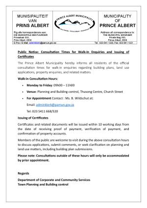 PUBLIC NOTICE - Consultation times