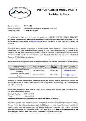 RFQ 86/2026 - SUPPLY AND DELIVERY OF TOOLS AND EQUIPMENT