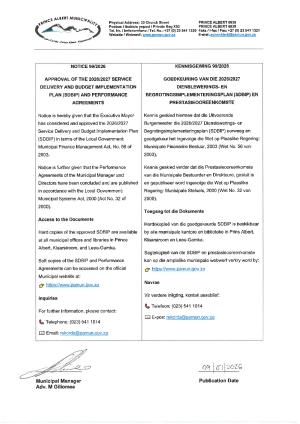 2026/2027 SDBIP & Performance Agreements