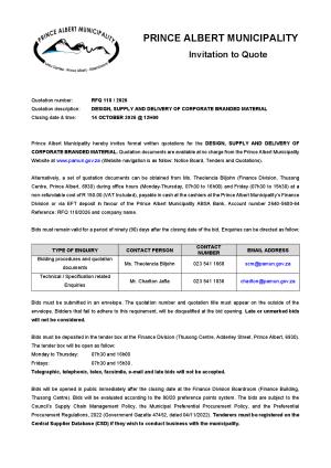 RFQ 118/2026 - DESIGN, SUPPLY AND DELIVERY OF CORPORATE BRANDED MATERIAL