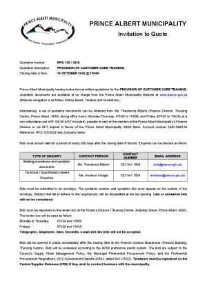 RFQ 119/2026 - PROVISION OF CUSTOMER CARE TRAINING