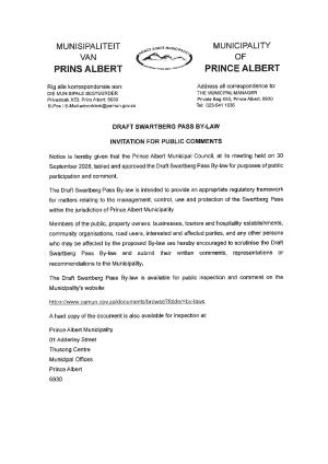 Invitation for Public Comment - Draft Swartberg Pass By-Law