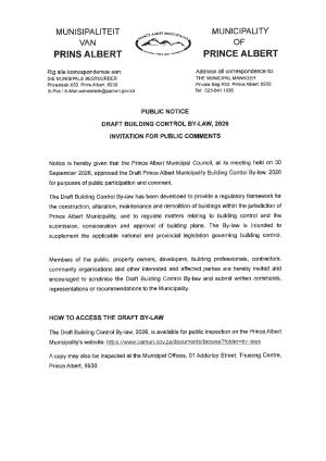Invitation for Public Comments - Draft Building Control Bylaw 2026